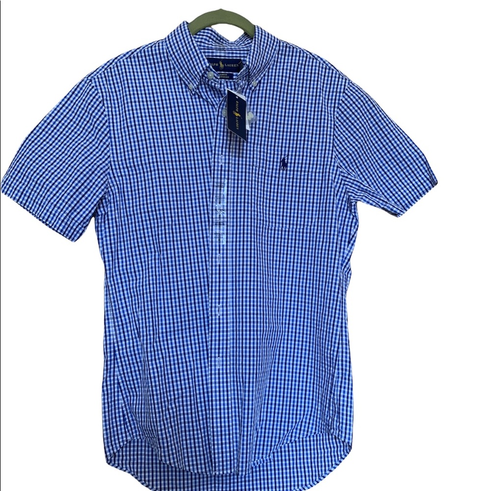 NWT Ralph Lauren plaid short sleeve button up - slim fit seersucker, gingham